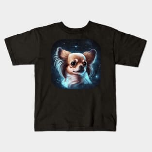 Long Hair Chihuahua Art in Space Kids T-Shirt